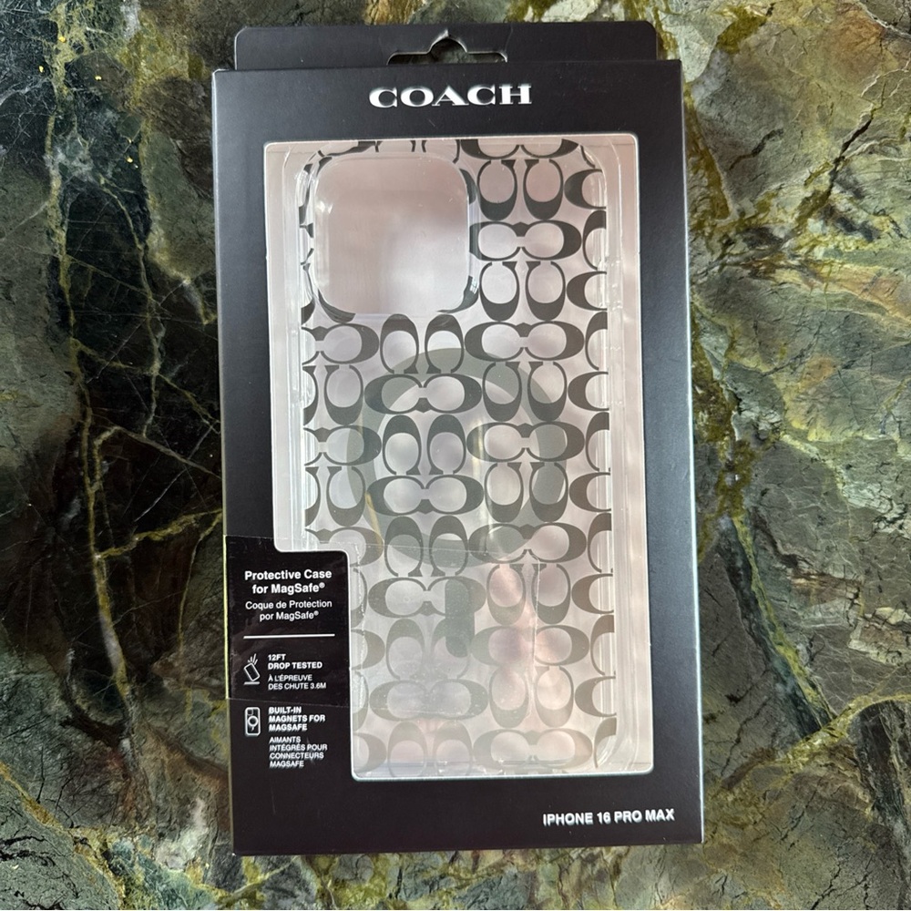 Coach Signature Pattern Clear Case for iPhone 16 Pro Max
